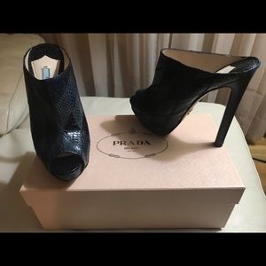 PRADA Navy Blue Mules, Size 6